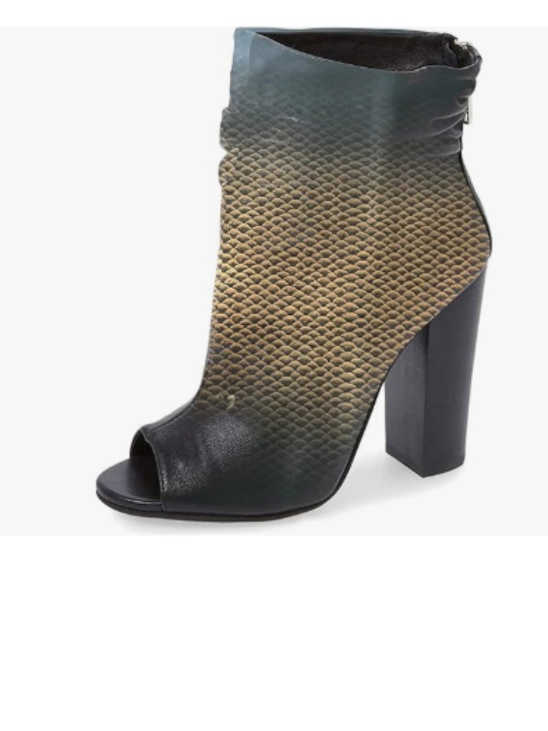 Fsj Gold Scales Peep Toe Slouch Ankle Boots Chunky Stacked Heels Party Shoes